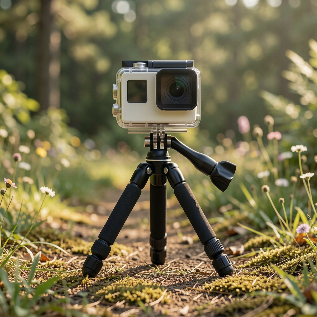 Outdoor kullanım için kompakt aksiyon kamera tripod üzerinde doğa ortamında