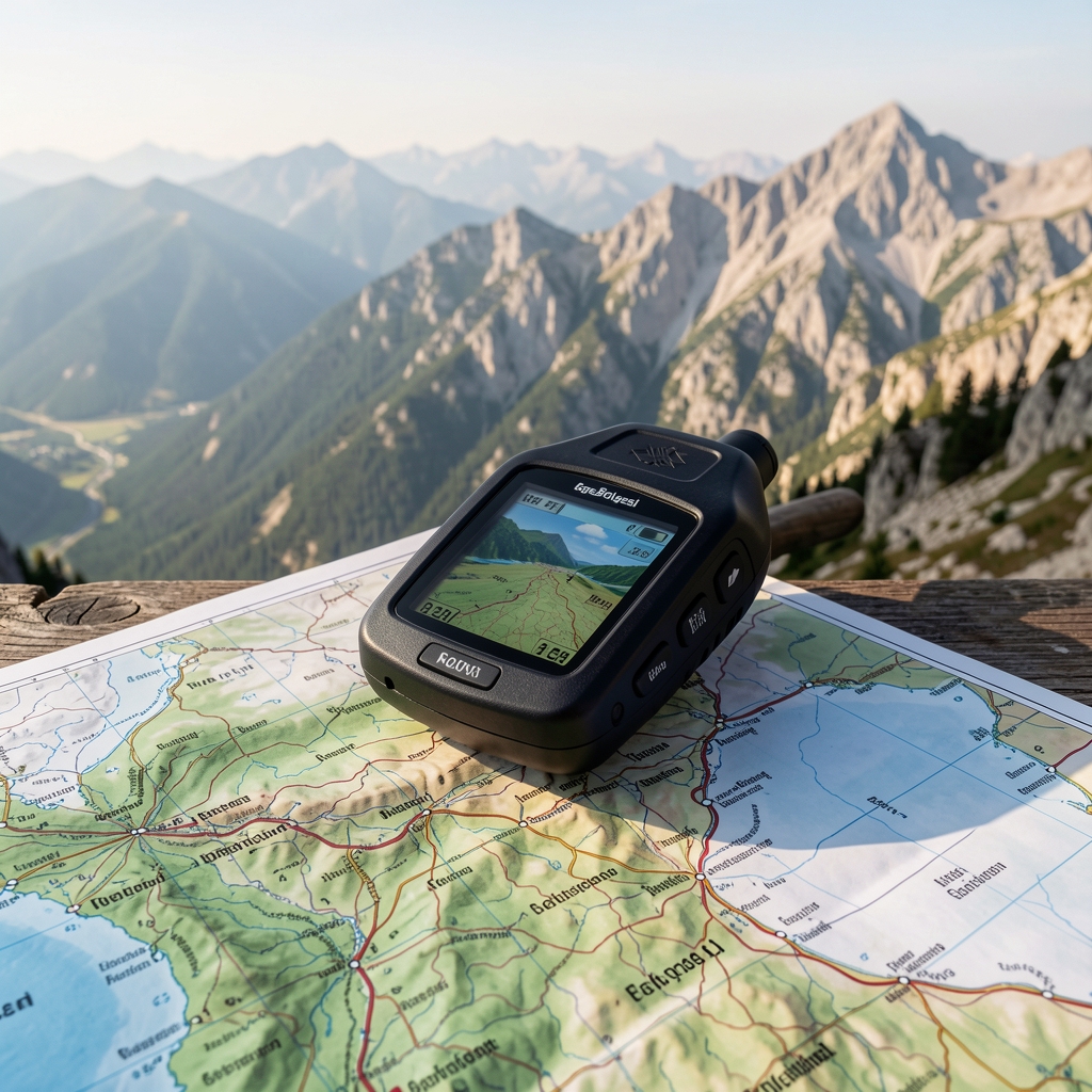 Ege Bölgesi dağ rotasında kullanılan kompakt GPS navigasyon cihazı ve topografik harita