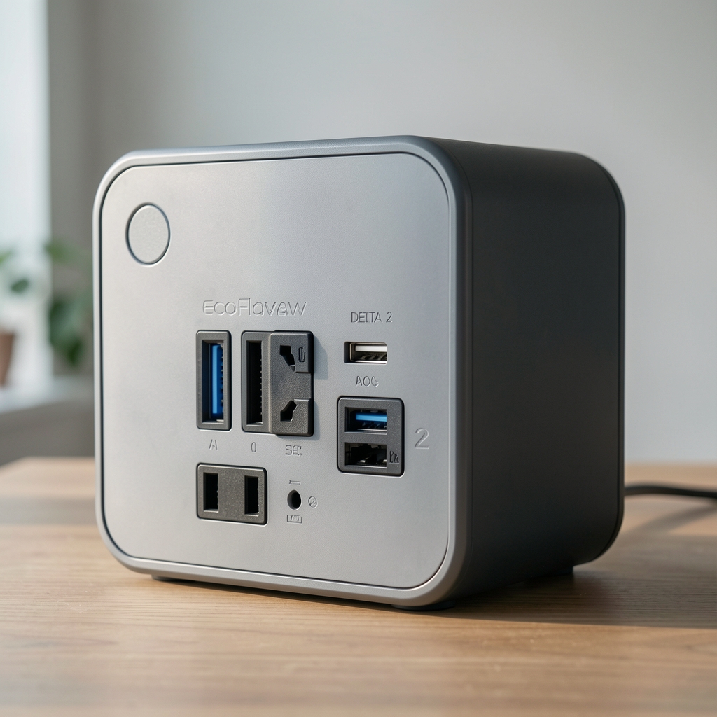 EcoFlow DELTA 2 taşınabilir enerji istasyonu, çoklu AC ve USB çıkışlı kompakt tasarım