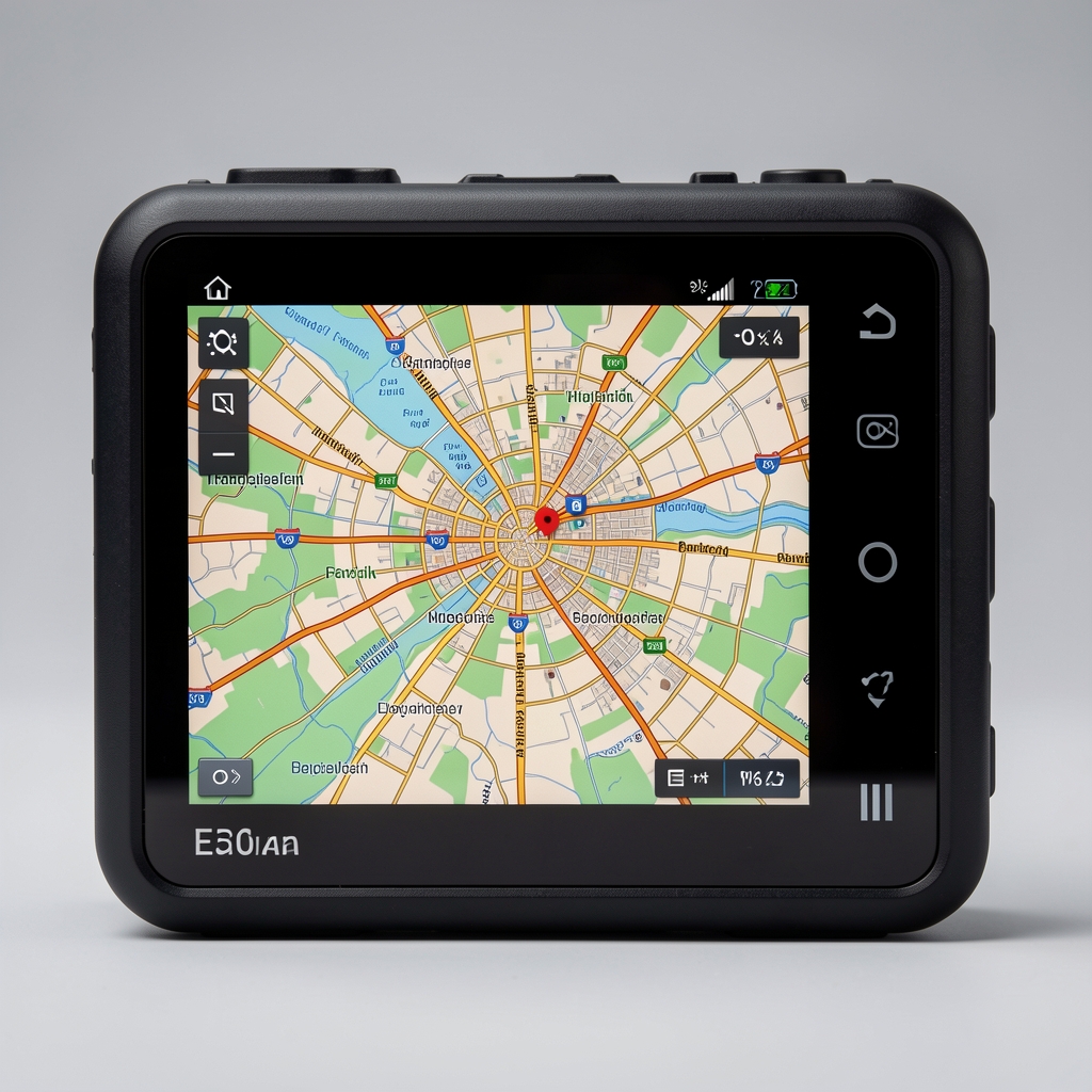 GPS cihazı ekran arayüzü ve renkli harita görüntüsü